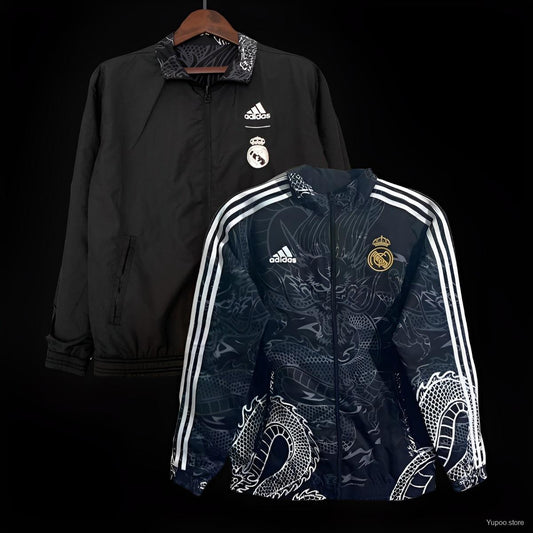 REAL MADRID BLACK DRAGON REVERSIBLE ZIPPER JACKET 23/24